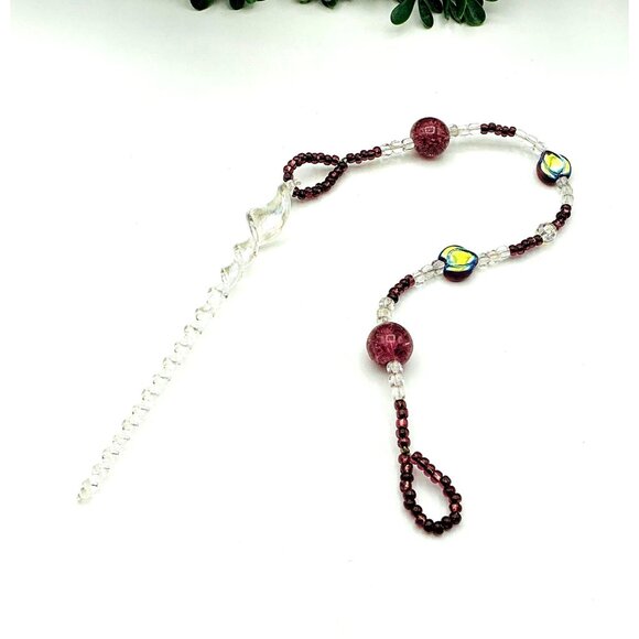 Beaded Suncatcher Ornament With Icicle Pendant and Crystal Beads - Picture 4 of 4